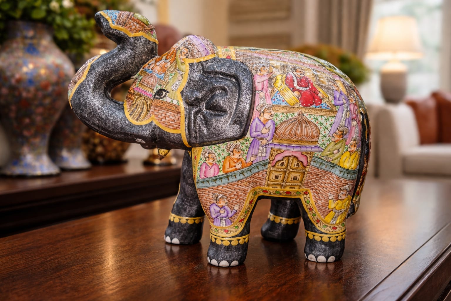 Vintage Handmade Elephant Statue, Hand painted elephant sculpture, Elephant statue. Paper Mache elephant sculpture ,hand painted elephant
